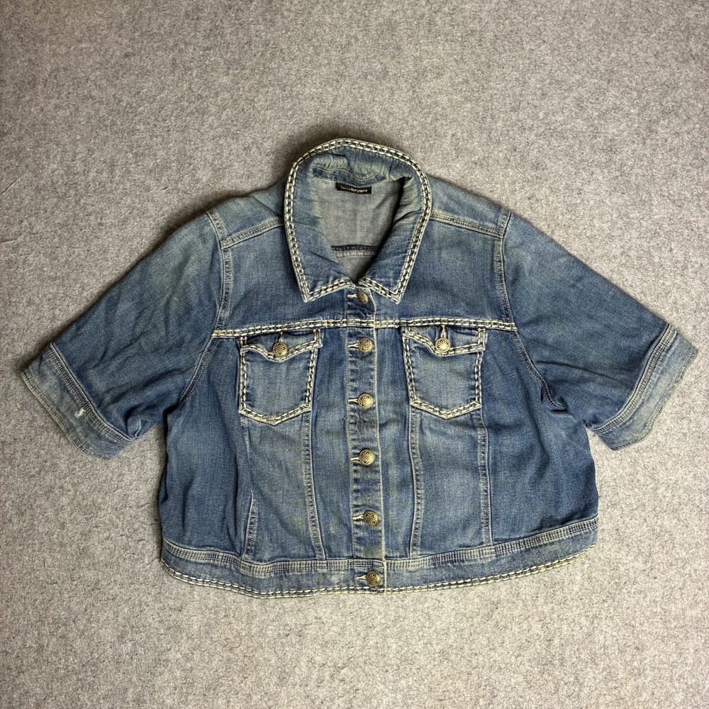 Lane Bryant Denim Jacket Womens XL Plus Blue Short Sleeve Cropped Stitch